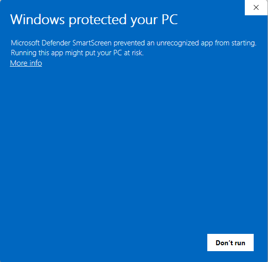 Windows protected your PC, select More info