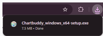 Chrome download bar showing the Chartbuddy Windows installer