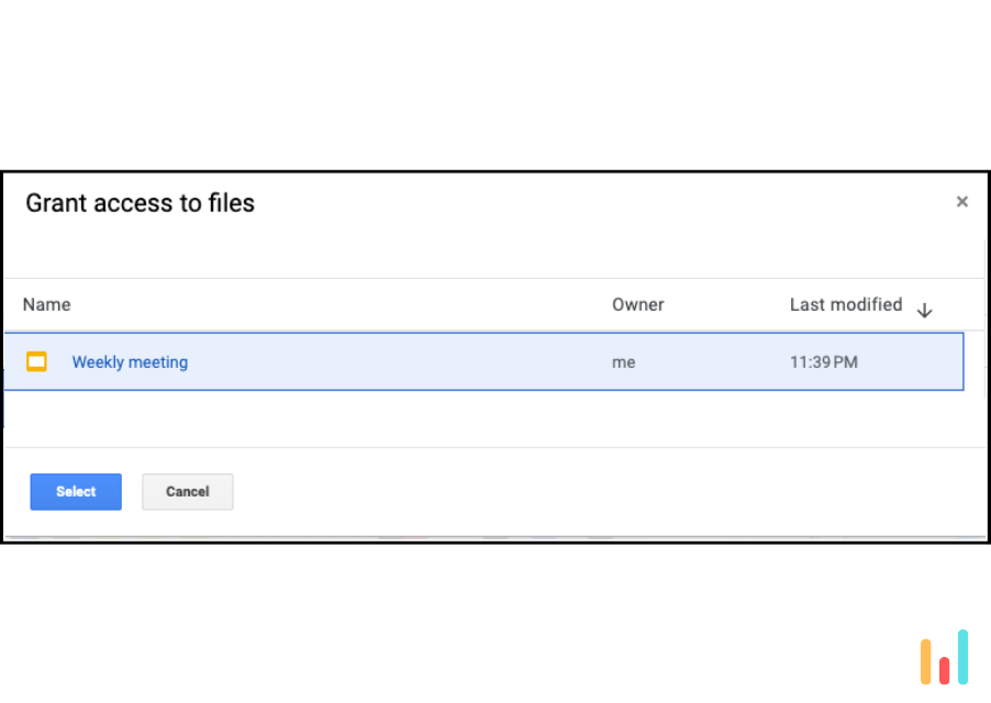 Google Drive Picker interface showing focused file access